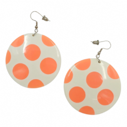 Μεγάλα cream plexiglass κυκλικά σκουλαρίκια με σομόν dot print