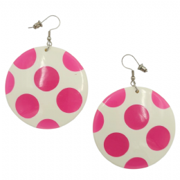 Μεγάλα cream plexiglass κυκλικά σκουλαρίκια με φούξια dot print
