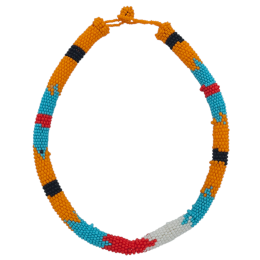 Κολιέ τσόκερ με πορτοκαλί, τιρκουάζ,κόκκινες και λευκές μικρές χάντρες