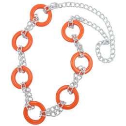 Μακρύ κολιέ με σφυρήλατη ασημί αλυσίδα και μεγάλους πορτοκαλί πλαστικούς κρίκους