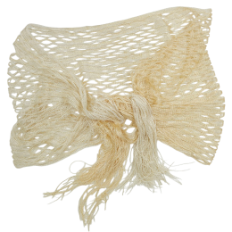 Εκρού και champagne οβάλ διχτυωτή εσάρπα με χρυσαφί lurex και μακριά κρόσσια