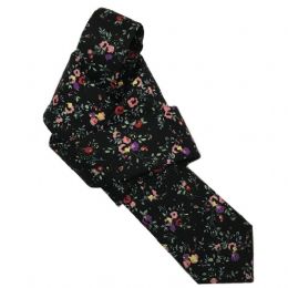 Μαύρη στενή γραβάτα με πολύχρωμα λουλουδάκια