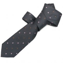 Ανθρακί ανάγλυφη γραβάτα με ροζ και μπεζ αστεράκια