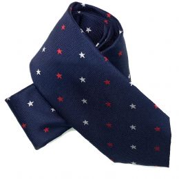 Μπλε ανάγλυφη γραβάτα λευκά και κόκκινα αστεράκια
