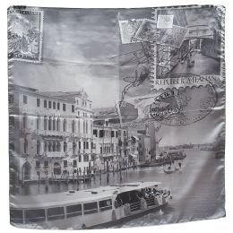Ασπρόμαυρη Ιταλική σατέν μαντήλα Venice postcard