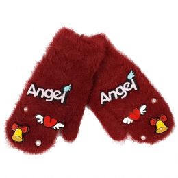 Παιδικά μαλλιαρά γάντια χούφτες Angels με περλίτσες και καρδούλες