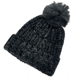 Ανθρακί unisex δίχρωμος πλεκτός σκούφος με φούντα 