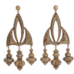 Antique χρυσά σκαλιστά σκουλαρίκια με κρεμαστά charms