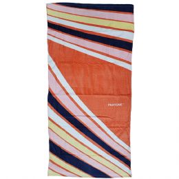 Πορτοκαλί πετσέτα θαλάσσης Pantone με ροζ, μπλε και λευκές ρίγες 75εκ x 150εκ