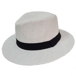 Λευκό Panama καπέλο με μαύρη κορδέλα και σκληρό γείσο