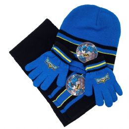 Μπλε ρουαγιάλ σκούφος και γάντια με μαύρο κασκόλ παιδικό σετ Batman 