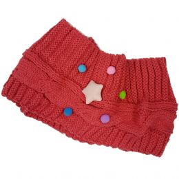 Plain colour fuxia kids knitted snood with pom pom and cushion star