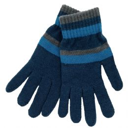 Μπλε ανδρικά γάντια με γκρι και μπλε ραφ ρίγες από μαλακό ύφασμα one size