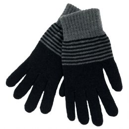 Μαύρα ανδρικά γάντια με γκρι ρίγες από μαλακό ύφασμα one size