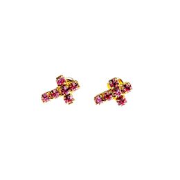 Χρυσά σκουλαρίκια σταυρουδάκια με ροζ στρας